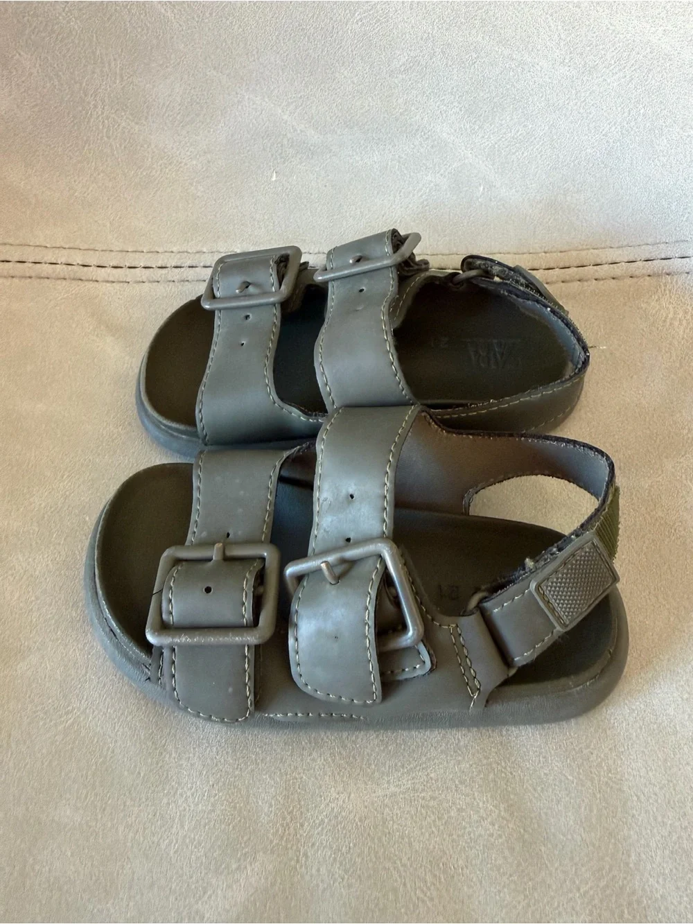Zara Olive Green Double Buckle Kids Sandals